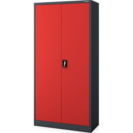 Abschließbarer Putzschrank DAWID 900 x 1850 x 450 mm, anthrazit-rot