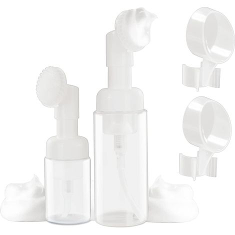Lot de 2 flacons distributeurs à pompe, flacons de savon moussant de 100/150 ml avec brosse nettoyante et massante en silicone pour le visage. (1/5)