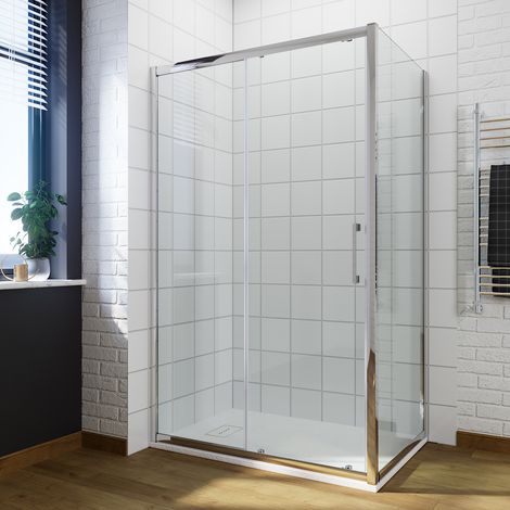 ELEGANT 1400mm Sliding Shower Door Modern Bathroom 8mm Easy Clean Glass Shower Enclosure Cubicle Door + 800mm Side Panel+ 1400x800mm Anti-Slip Resin Shower Tray (1/5)
