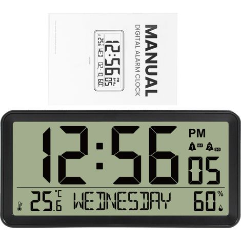 Digitaler LCD-Wecker mit Temperatur-, Feuchtigkeits-, Datums-, Hintergrundbeleuchtungs- und Schlummerfunktion (kompakt, ideal für Zuhause, Schlafzimmer und Büro).