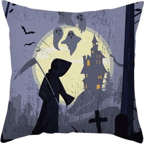 1 Housse de coussin, 45x45 cm, fibre synthétique, motif Halloween, gris multicolore, décoration canapé (1/2)