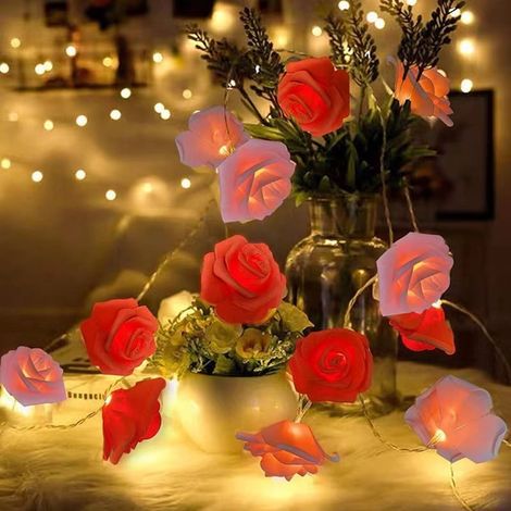 Guirlande Lumineuse En Forme De Rose - 20 LED Chauffées Sur Fil De Cuivre 6,5 Pieds - Fonctionne Sur Piles - Pour Décoration Intérieure Extérieure - 1 Pièce (1/5)