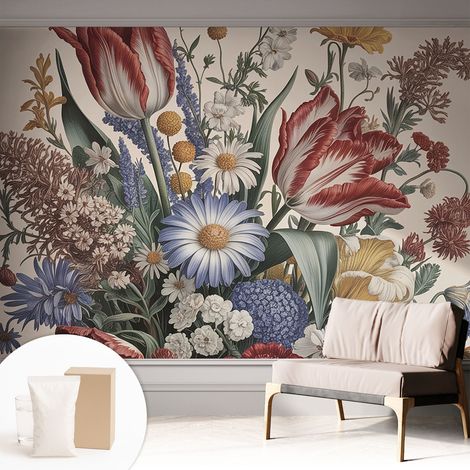 Tapete Dekorative Vliestapete mit Klebe für Wand - Mustertapete - moderne Einrichtung - für Büro Blumenstrauß 312x219 cm (1/5)