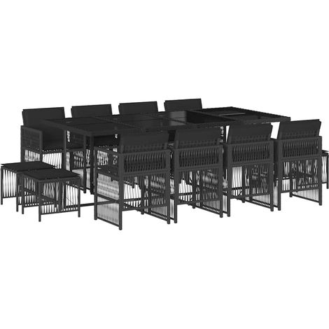 13 Piece Garden Dining Set with Cushions Black Poly Rattan vidaXL