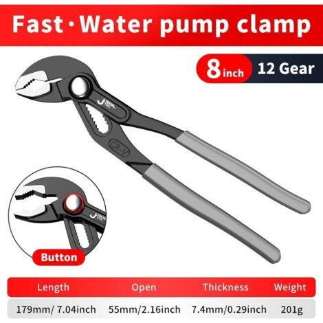 1pc 8 pouces Pince De Pompe à Eau Pince De Plomberie à Dégagement Rapide Clé à Tuyau Pince De Serrage Pour Tuyau D'eau Réglable Outils (1/5)