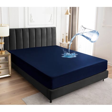 Protège Matelas imperméable 180x200cm, Premium Respirant Housse Matelas, Protège Matelas Bruit Housses, Imperméable Drap Housse (Bleu Marine) (1/5)