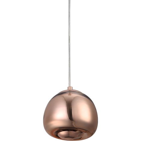 Barcelona Led – Suspension incurvée en verre cristal – Finition métal or rose – Tension 220-240V AC – Douille G9 – Dimensions ø150x1100 mm (1/5)