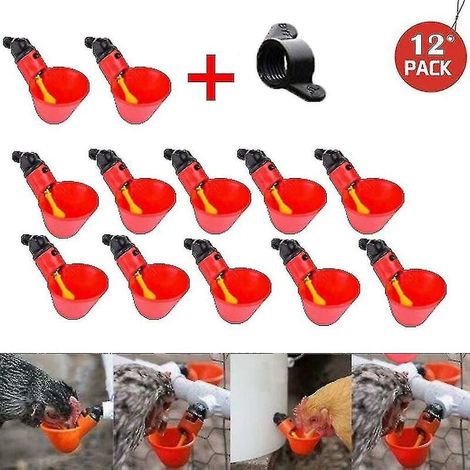 Abreuvoir Pour Volaille - Système À Déclenchement Par Gachette Jaune - Alimentation Automatique Par Gravité - Compatible Avec Seau Ou Réservoir - 12 Pièces