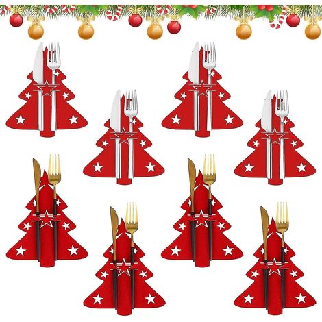 Sac à couverts de Noël, 12 pièces, porte-couverts en forme de sapin de Noël, sac à couverts décoré pour Noël (1/5)