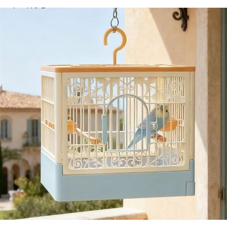 Cage à oiseaux pliable et portable - Cage à oiseaux panoramique à 360° avec crochets/mangeoire/habitat, plateau coulissant pour un nettoyage facile, un indispensable pour les voyages et les sorties (c (1/5)