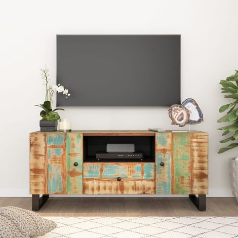 Meuble TV - Armoire Télévision Moderne Banc TV de Salon 105x33,5x46 cm bois de récupération et d'ingénierie -FR18174 (1/5)