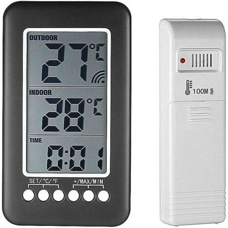 BUNTHAUS PA Aiperq Thermomètre interieur exterieur sans fil avec horloge Numérique station meteo sans fil avec capteur extérieur, black friday 2020 Moniteur de Température Affichage LCD intelligent ° (1/5)