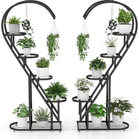 Support à plantes métallique 5 niveaux avec crochet suspendu pour plusieurs plantes - noir (1/5)