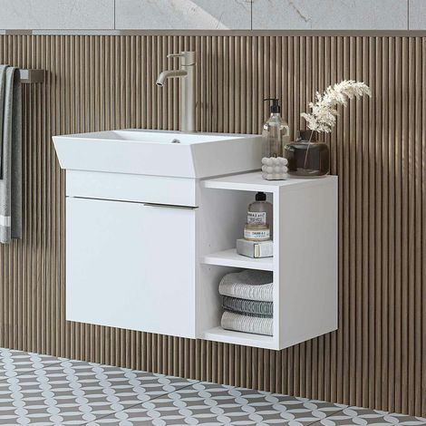 Meuble vasque suspendu blanc 1 porte 2 niches NORIA (1/5)