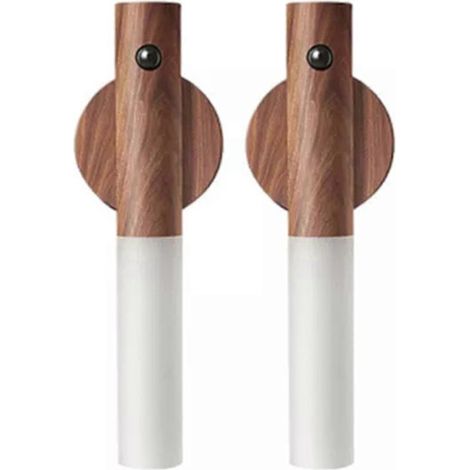 Intelligente LED-Wandleuchte mit Bewegungssensor in Walnuss, USB-aufladbar, für Flur, Schlafzimmer und Ankleidezimmer, dunkelbraun (2er-Set).