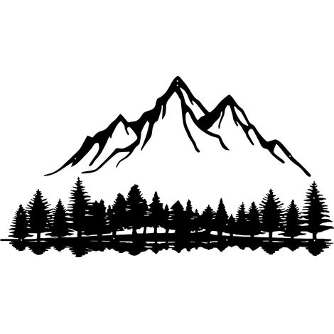 Décoration murale en métal avec vue sur la montagne. Peinture d'arbre à ligne noire, art mural, moderne, abstrait, minimaliste, nature, forêt, décoration murale, salon, chambre, jardin (1/5)