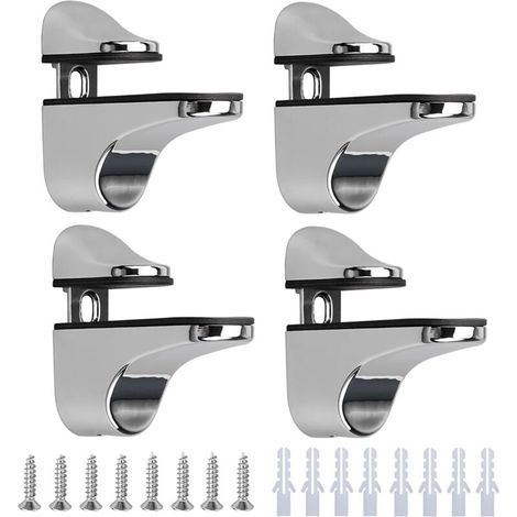4 Pièces Support de Tablette en Verre,Réglables Alliage de Zinc Poli Salle de Bains Étagère en Verre pour Le Verre Et Les Planchers En Bois Jusqu'À 3-23 mm D'Épaisseur Max (1/5)