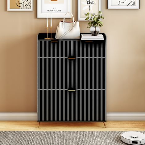 Meuble à chaussures 80x110 cm, avec 2 tiroirs et 2 portes, armoire à chaussures pour 12 paires, design moderne et fonctionnel - Noir