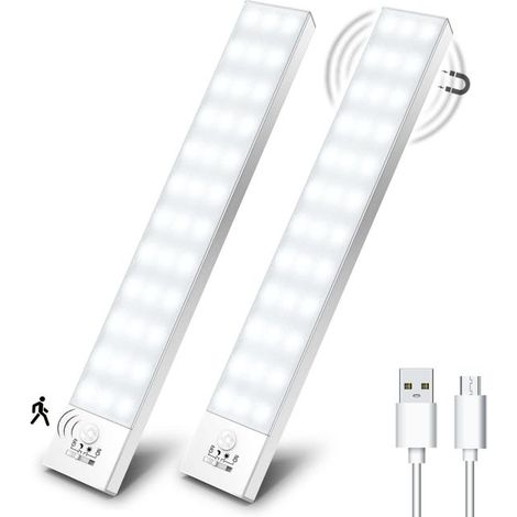 Lampe d'Armoire 36 LEDs, Rechargeable USB Sans Fil LED Lampe de Placard à Détecteur de Mouvement, Éclairage à LED étude de Cuisine Veilleuse(2 Pack) (1/5)