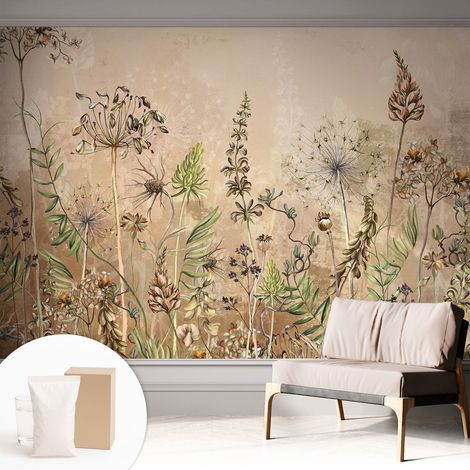 Tapete Vliestapete mit Kleber für Wohnzimmer Schlafzimmer Küche - Wanddekoration Rustikale Blumen 312x219 cm (1/5)