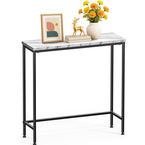 VOUNOT Slim Console Table, Metal Frame Entryway Table, 75x24x75 cm, White