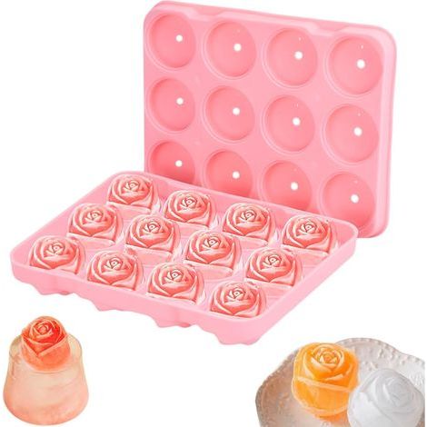Rosa Silikon-Eiswürfelform mit Deckel, 3D-Rosenform, BPA-frei, wiederverwendbar, für Whisky, Cocktails, Saft und Kaffee (1/5)