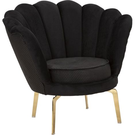 Poltrona elegante, tessuto imbottito nero, gambe metallo dorate 83x76x78cm Vienna Plus (1/5)