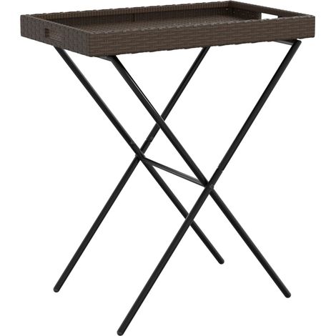 Folding Tray Table Brown 65x40x75 cm Poly Rattan vidaXL (1/5)