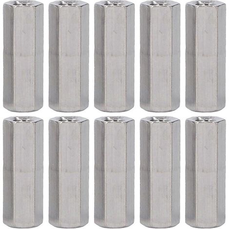 10 Stück Sechskant-Kupplungsmuttern M6x1 L30mm 304 Edelstahl, rostfrei, korrosionsbeständig, Gewindestangenverbinder
