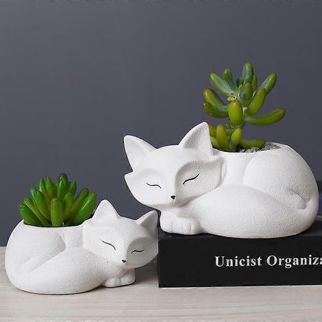 2 pièces Dessin Animé Viande Pot de Fleurs en Cramique Bureau créatif Mignon Renard Animal Pot décoratif bibelot, M (1/5)