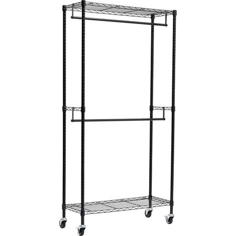 Portant à double tringle avec roulettes Noir, L 91 cm x l 35,5 cm x H 183 cm