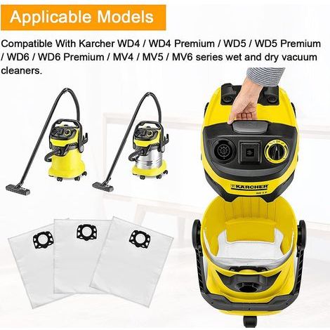 8 Stück Beutel für Karcher WD5 WD4 WD6 MV4 MV5 MV6 Staubsauger Filterbeutel für Karcher Ersatzfilter 2.863-006.0 A (1/5)