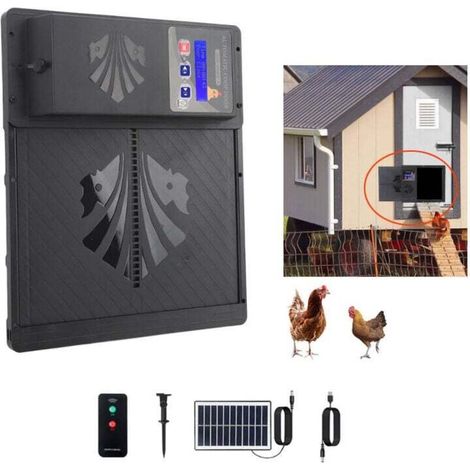 Porte automatique de poulailler à énergie solaire IP45 étanche USB Ouvre-porte automatique 3 en 1 de poulailler avec minuterie capteur de lumière pour maison ferme (1/5)