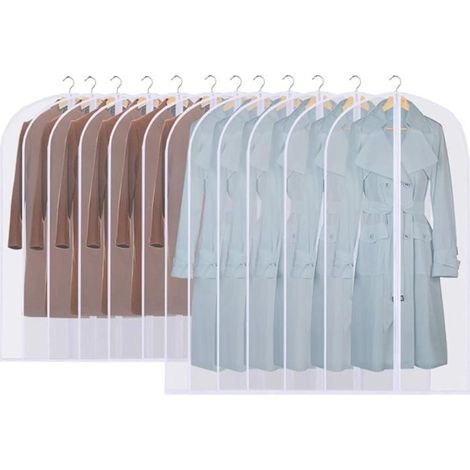 Lot de 12 housses à vêtements longues, transparentes antimites, imperméables, 60x120 cm et 60x100 cm, pour rangement et voyage