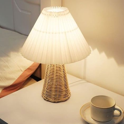 Ecleanfy - Jolie petite lampe de table, lampe de chevet en rotin, lampe de chevet moderne pour la chambre et le bureau à domicile - mini lampe de chevet (1/5)