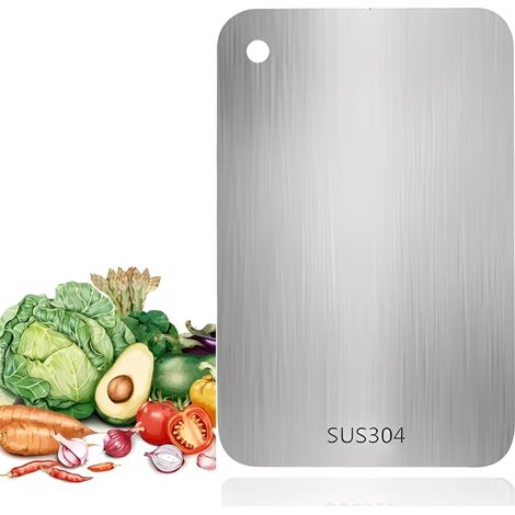 Planche à découper en acier inoxydable, planche à découper multifonction en acier inoxydable, double face pour nourriture, planche à découper pour viande, légumes, fruits, 29 x 20 cm (1/5)