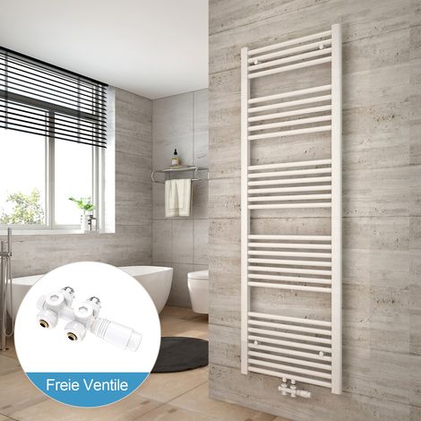 Heilmetz Radiadores toalleros de agua conexión intermedia Incluye conexiones de radiador 160x50cm Blanco Radiador + Blanco Válvula (1/5)