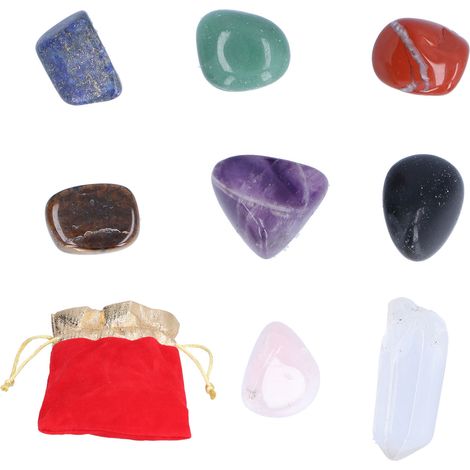 Ensemble de 8 Pierres de Chakra en Cristaux Naturels avec Sac de Rangement pour la Maison et le Bureau (1/5)