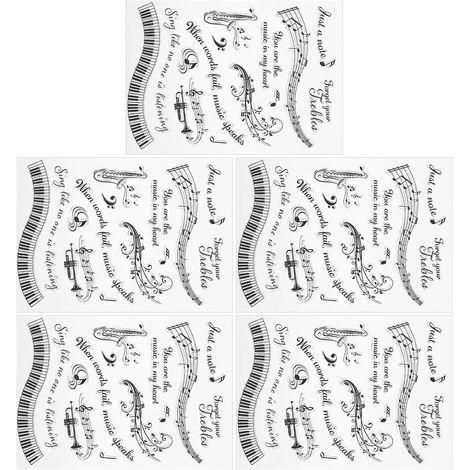 Lot de 5 tampons silicone transparents motif symboles musicaux, DIY scrapbooking, sceaux clairs en caoutchouc, décoration créative, T1731 (1/5)