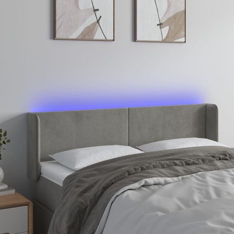 Tête de lit avec lumière LED,Panneau de lit,Décoration murale Gris clair 147x16x78/88 cm Velours XJDT646748 (1/5)