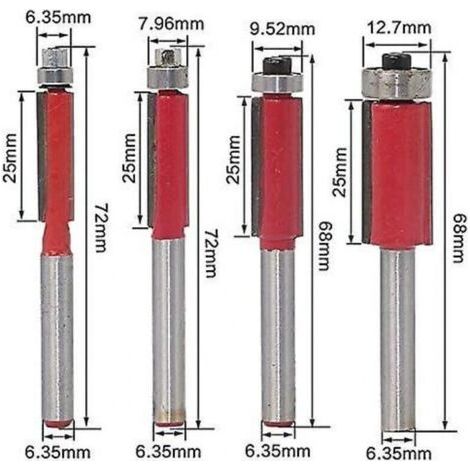4 pièces 1/4 "copie Bit Cutter bricolage menuiserie outils de fraisage avec roulement supérieur, tige affleurante routeur de (1/5)