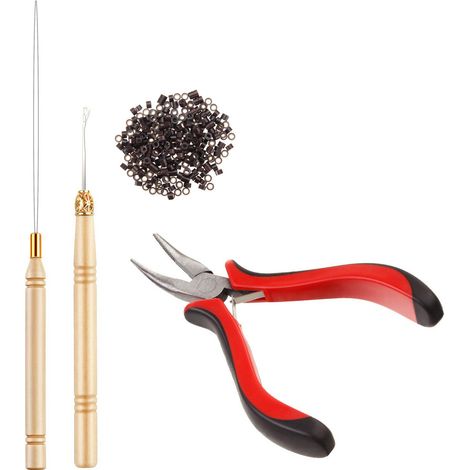 Pince à crochet rouge professionnelle pour perruques, kit de 200 pièces avec perles et métal courbé pour extensions de cheveux (1/5)