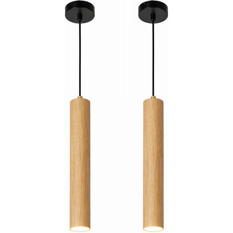 Lot 2 suspensions tube modernes réglables aluminium effet bois Ø40 cm