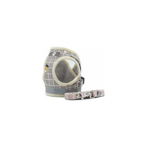 Harnais gilet rembourré réfléchissant pour petit chien, respirant, laisse incluse, MZ083, kaki, taille M – (1/4)