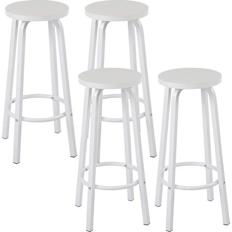 Lot de 4 Tabourets de Bars WOLTU, Rond Structure en métal Assise en MDF, Blanc (1/5)