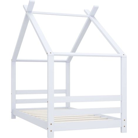 Lit enfant pour 1 personnes, Structure de lit, Assemblage Facile, Blanc Bois de pin massif 80x160 cm OIB7174E (1/5)