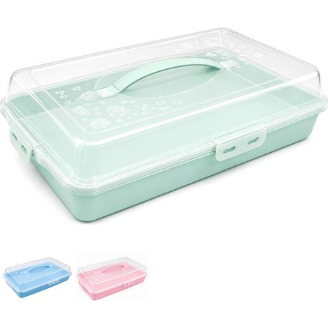 Portatorta Rettangolare in plastica con coperchio mis. 40x30x10cm - Porta torta Verde Acqua con 4 chiusure (1/5)
