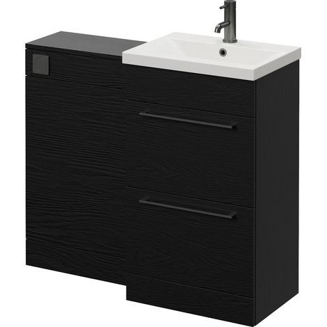 Napoli 390 Nero Oak 1000mm 2 Drawer Vanity Unit Toilet Suite with Glide Basin - 1000mm - Gunmetal Grey 320mm HandleWithout Kingston Toilet Pan