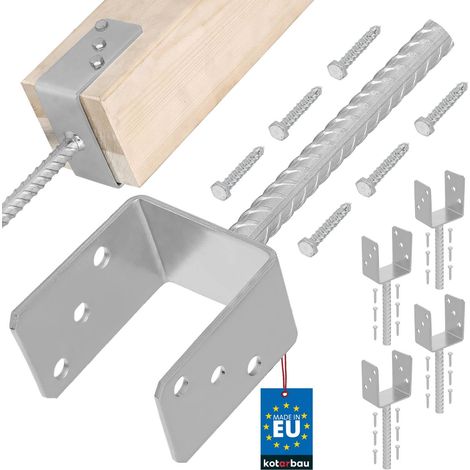 KOTARBAU® 4 pcs Support Poteau à Sceller - Acier Galvanisé - 101 mm - Argent - Pied de Poteau Bois - avec Ancrage Béton - Embase Robuste pour Clôture Jardin Terrasse (1/5)