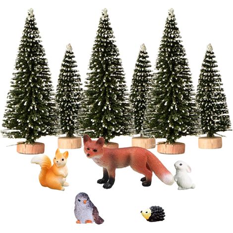 Lot de 11 ornements miniatures de Noël, 6 petits arbres de Noël et 5 figurines miniatures, micro paysage, décoration de Noël, figurines de Noël, décoration de table, bricolage, décoration de (1/5)